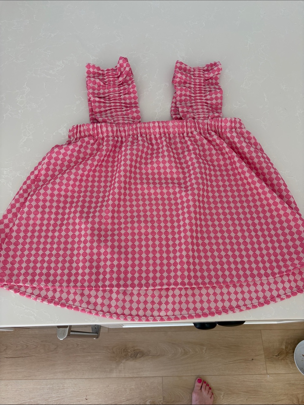 Pink Patterned Ruffle-Strap top - Picture 3 of 3